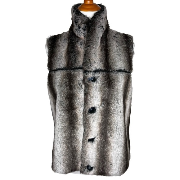 Animal Print Reversible Faux Fur Suede Vest Gray Black Size XL Warm Soft Boho - Picture 3 of 12